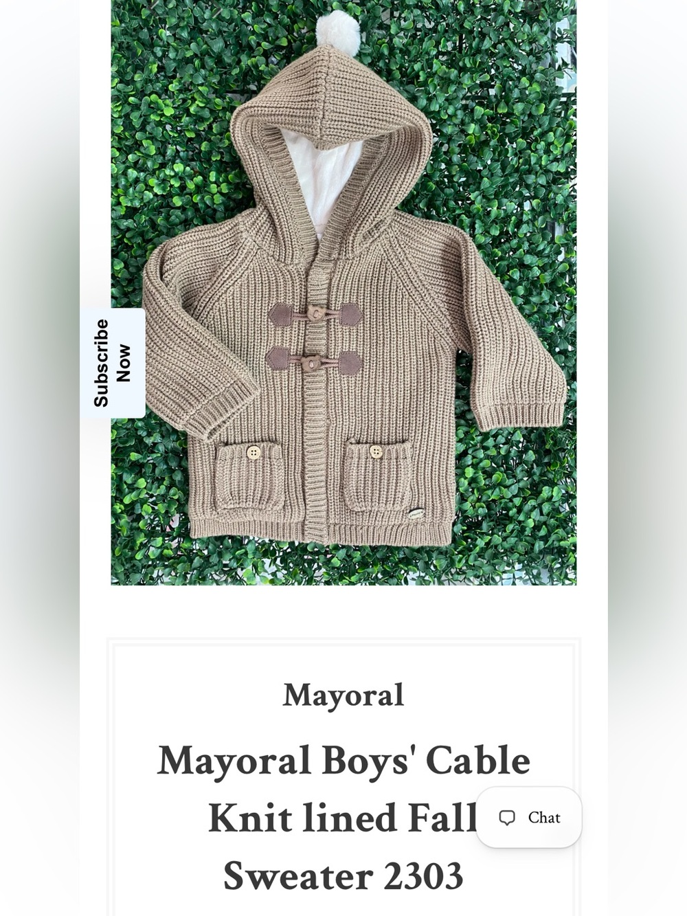 Mayoral Tan Hooded Cable Knit Sweater with Pom Pom